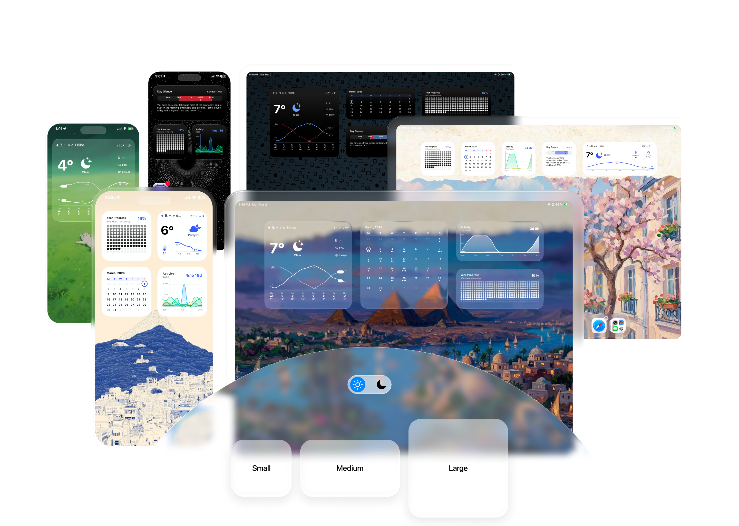 Customizable widgets in various sizes and themes